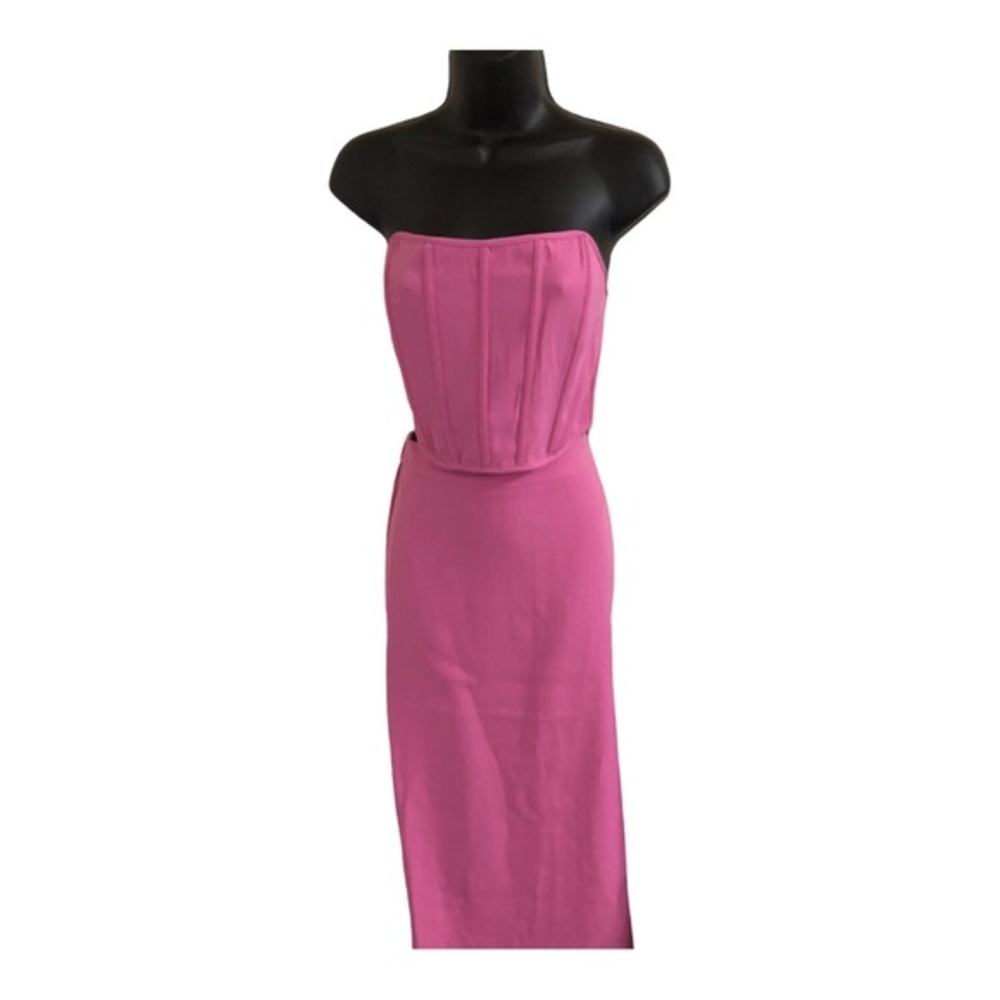 Sincerely Jules pink strapless bustier top & midi skirt set size large brand new